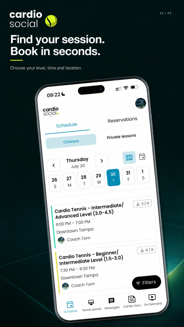Filtering the app schedule by level, time and location