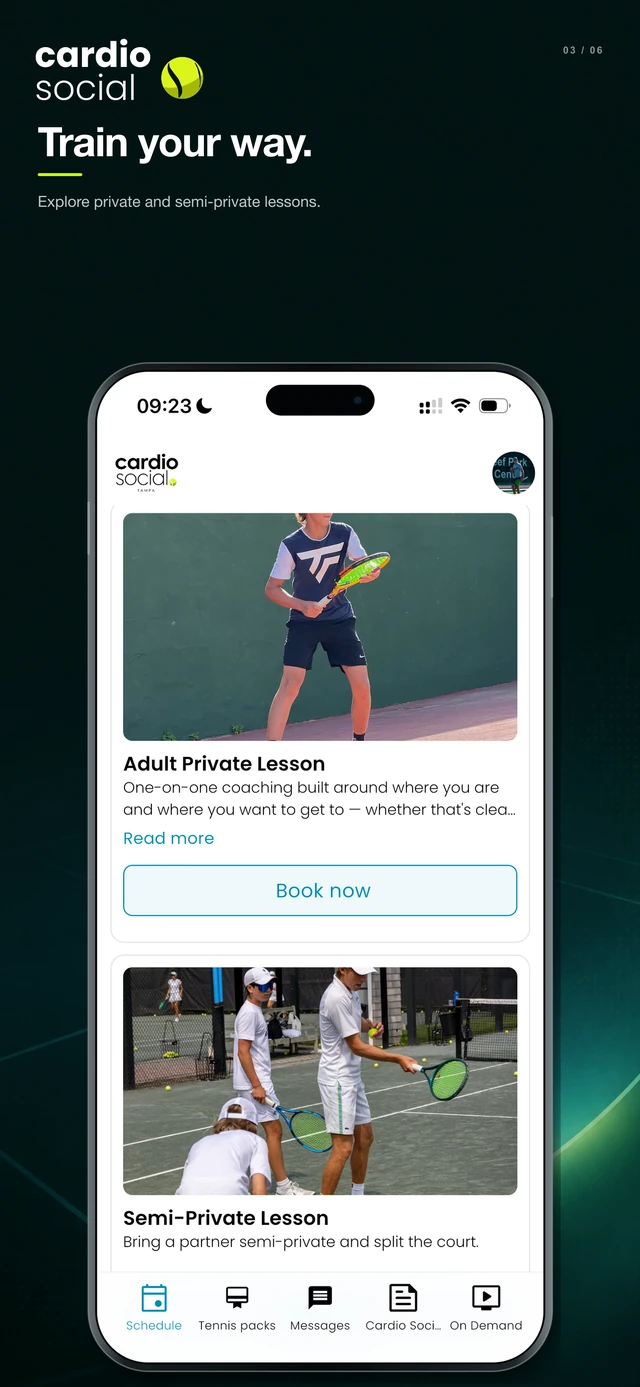 Private and semi-private lesson booking in the app
