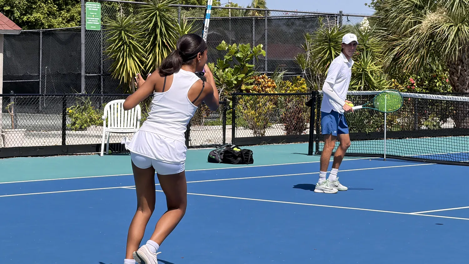 A rally in progress during a cardio tennis session