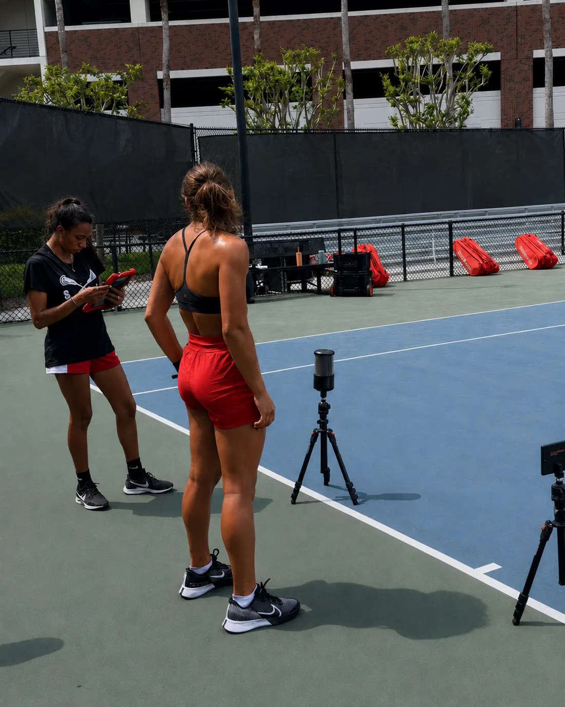 On-court speed testing with timing gates, results recorded courtside